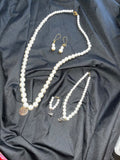 White Pearl Jewelry Set with Stanley Charm- Necklace Bracelet & Earrings