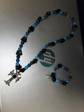 Blue Cross Necklace & Bracelet Set- Black, Sapphire Blue, Light Blue Beaded
