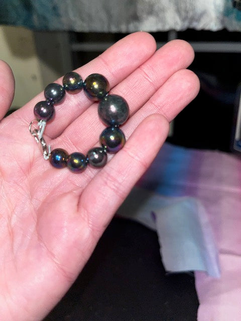 Black Beaded Jewelry Set- Graduated Necklace Bracelet Earrings & Stanley Charm