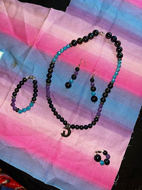 Celestial Moon Charm Jewelry Set- Necklace Bracelet Earrings & Stanley Charm