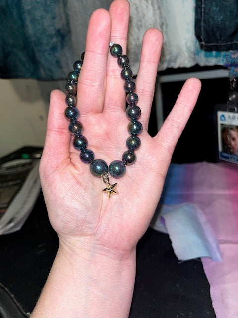 Black Beaded Jewelry Set- Graduated Necklace Bracelet Earrings & Stanley Charm