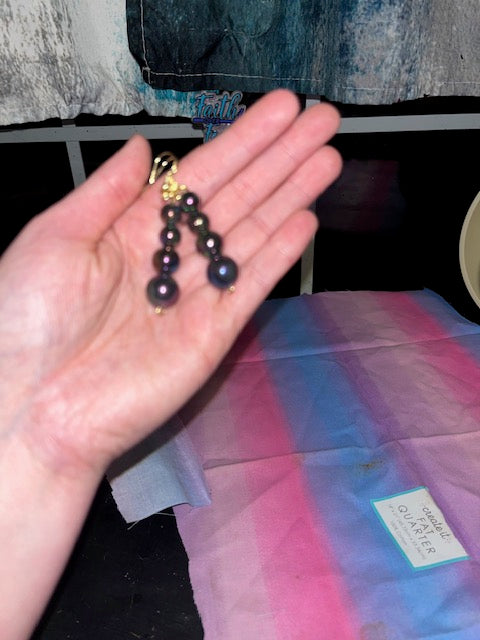 Black Beaded Jewelry Set- Graduated Necklace Bracelet Earrings & Stanley Charm